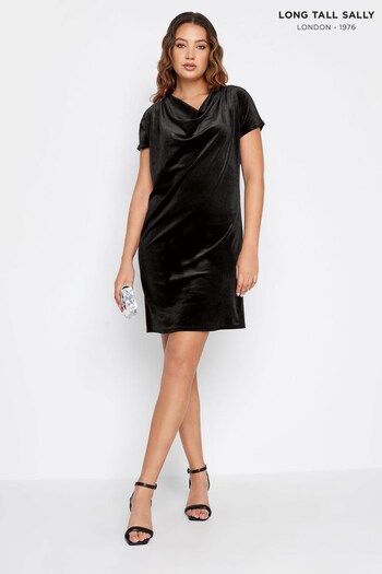Long Tall Sally Black Velour T-Shirt Dress (K76313) | £34