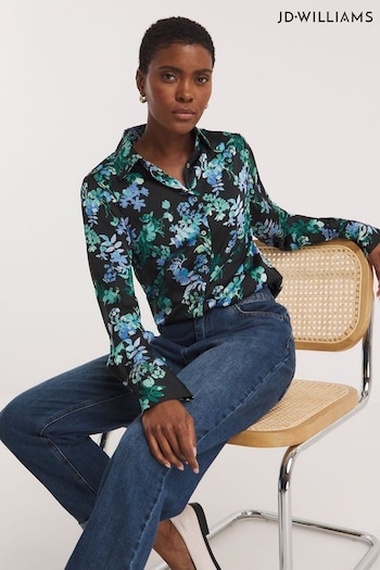 Jd Williams Black Flora Satin Shirt (K76415) | £26