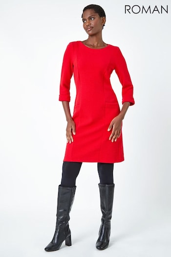 Roman Red Textured Pocket Shift Dress (K76425) | £40