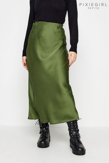 PixieGirl Petite Green Bias Cut Satin Skirt (K76461) | £26