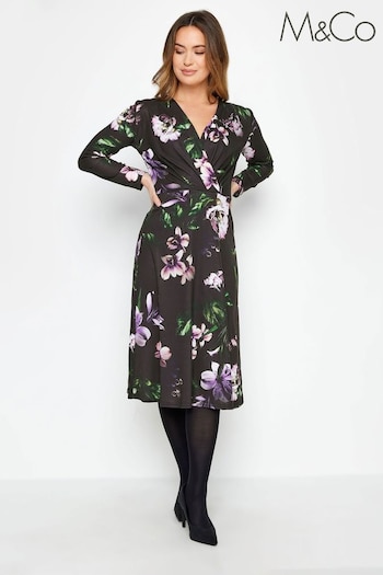 M&Co Black Petite Long Sleeve Wrap Dress (K76464) | £39