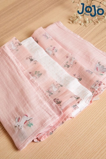 JoJo Maman Bébé Pink Bunny 5-Pack Embroidered Muslin Squares (K76924) | £18
