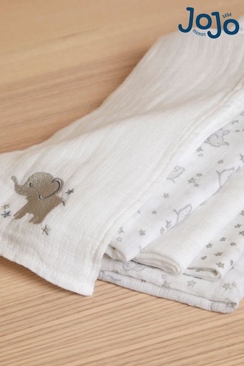 JoJo Maman Bébé Grey Elephant 5-Pack Embroidered Muslin Squares (K76939) | £18