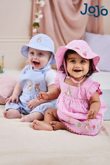 JoJo Maman Bébé Pink Peter Rabbit Embroidered Summer Dress And Hat Set 2-Piece (K76947) | £32