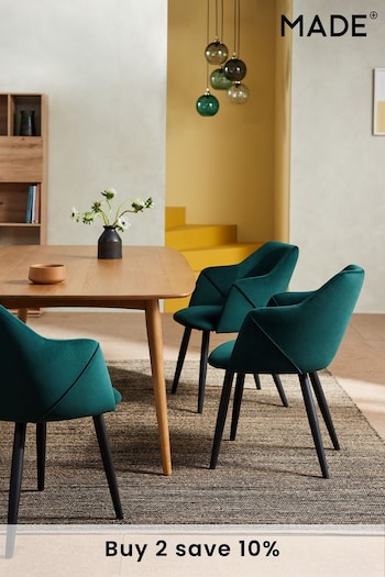 MADE.COM Set of 2 Pine Green and Black Legs Lule Arm Dining Chairs (K76969) | £299