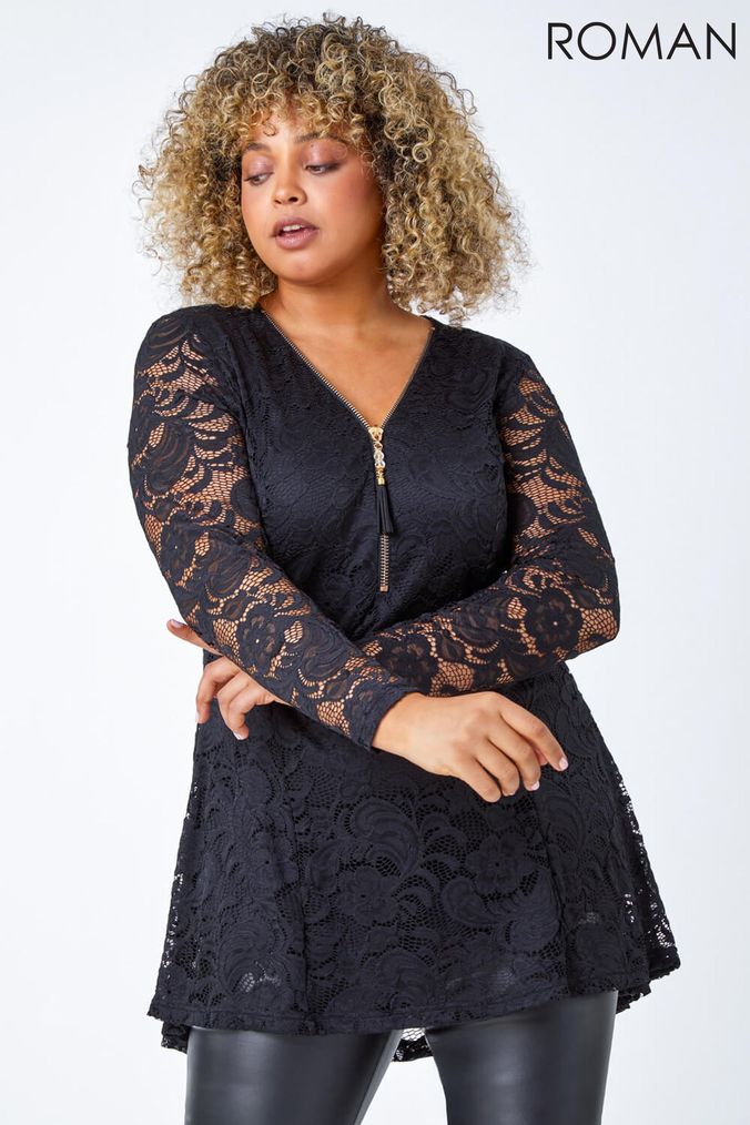 Lace zip front blouse sales