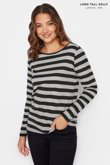 Long Tall Sally Black Long Sleeve Stripe Cotton T-Shirt (K77180) | £17