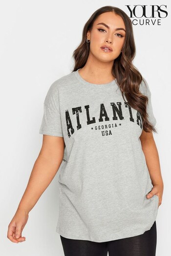 Yours Curve Grey Short Sleeve Placement Print T-Shirt (K77192) | £17