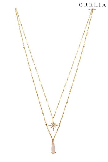 Orelia London Gold Tone Pave Starburst & Teardrop 2-Row Necklace (K77199) | £35