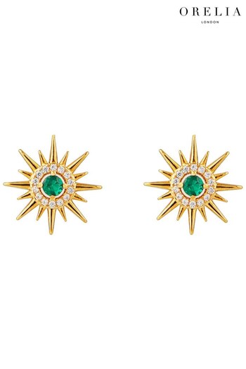 Orelia London Large Gold Tone Emerald Starburst Studs Earrings (K77207) | £25