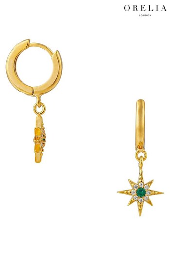 Orelia London Gold Tone Emerald Pave Starburst Huggie Hoop Earrings (K77212) | £28