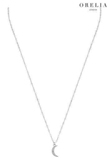 Orelia London Silver Tone Pave Moon Charm Necklace (K77215) | £22