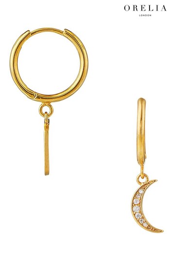 Orelia London Gold Tone Pave Moon Charm Hoops (K77221) | £28