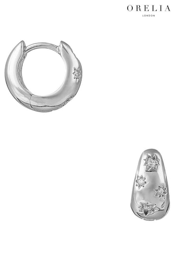 Orelia London Silver Plated Crystal Engraved Starburst Tapered Huggie Hoops (K77222) | £25