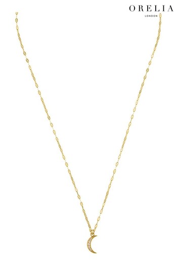 Orelia London Gold Tone Pave Moon Charm Necklace (K77233) | £22