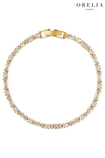 Orelia London Gold Tone Mixed Baguette Stone Tennis Bracelet (K77235) | £25