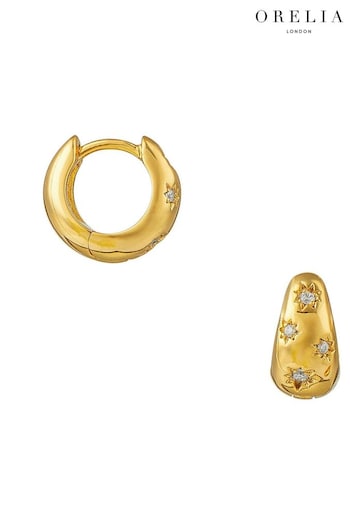 Orelia London Gold Tone Crystal Engraved Starburst Tapered Huggie Hoops (K77236) | £25