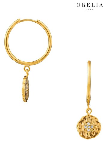 Orelia London Gold Tone Pave Starburst Coin Mid Size Hoops (K77249) | £30