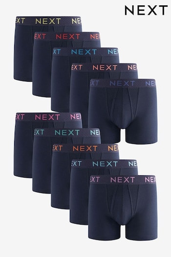 Navy Blue Texture Waistband 10 pack A-Front Boxers (K77252) | £46