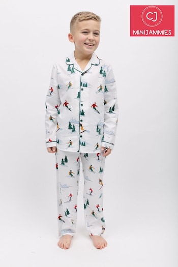 Cyberjammies White Ski Print Long Sleeve Pyjama Set (K77274) | £25