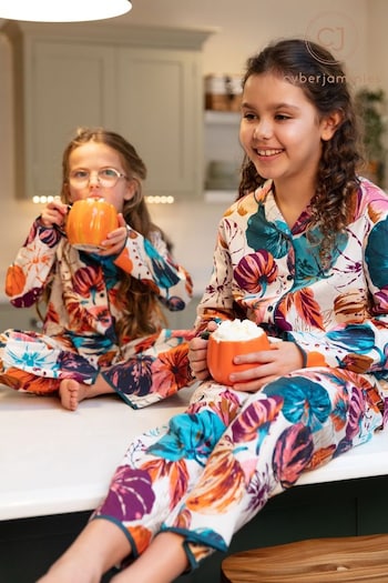 Cyberjammies Cream Pumpkin Print Long Sleeve Pyjama Set (K77321) | £25
