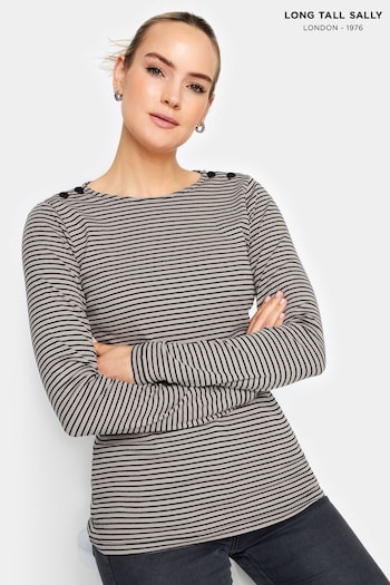 Long Tall Sally Black Button Shoulder T-Shirt (K77463) | £19