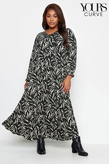 Yours Curve Black Pleated Front Frill Cuffed Balloon Sleeve Dress (K77480) | £34