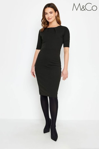 M&Co Black Petite Pleat Detail Dress (K77493) | £34