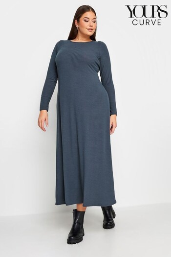 Yours Curve Grey Long Sleeve Ribbed Swing Dress (K77524) | £31