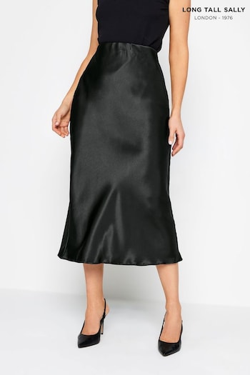 Long Tall Sally Black Bias Cut Satin Midi Skirt (K77526) | £27