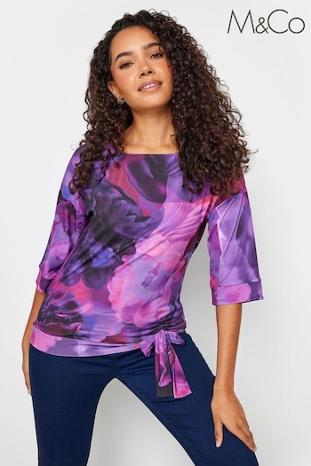 M&Co Pink Drop Shoulder Print Side Tie Top (K77556) | £27