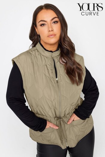 Yours Curve Sage Green Soft Touch Pearl Embellished Gilet (K77562) | £39