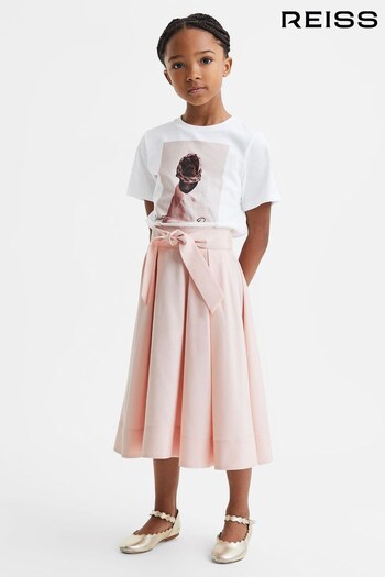 Reiss Pink Garcia Pleated Belted Taffeta Midi Skirt (K77592) | £58