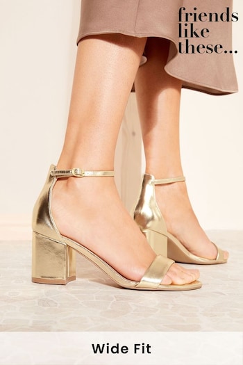 and just like that costume designers carrie bradshaw shoes Gold Wide FIt Low Block Heel Sandal (K77601) | £32