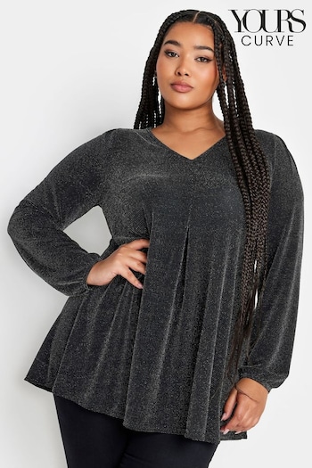 Yours Curve Black Pleated Front Balloon Sleeve Top (K77630) | £29