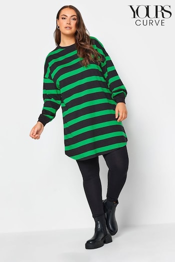 Yours Curve Green Oversize Long Sleeve Throw On Stripe Tunic (K77640) | £26