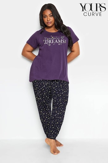Yours Curve Purple Short Sleeve Cuffed Pyjama Set (K77650) | £24