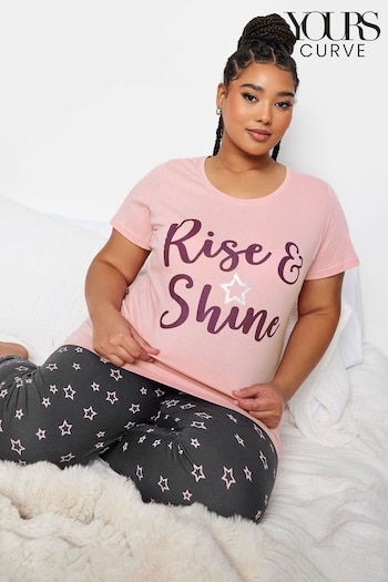 Yours Curve Pink Short Sleeve Cuffed Pyjama Set (K77661) | £24