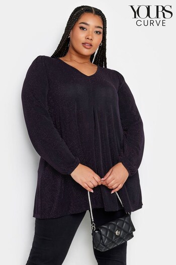 Yours Curve Purple Pleated Front Balloon Sleeve Top (K77665) | £29