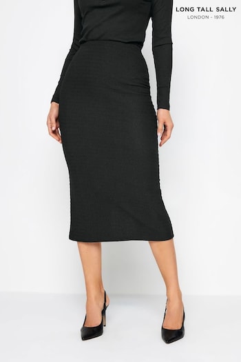 Long Tall Sally Black Textured Midi Skirt (K77669) | £24
