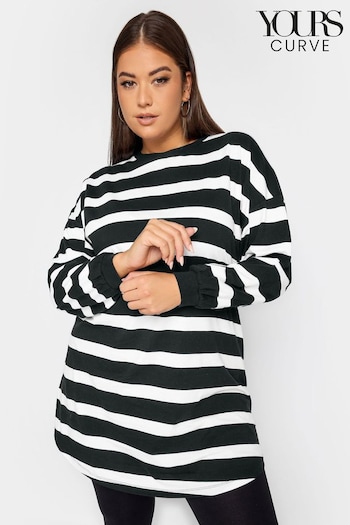 Yours Curve Black Oversize Long Sleeve Throw On Stripe Tunic (K77671) | £26