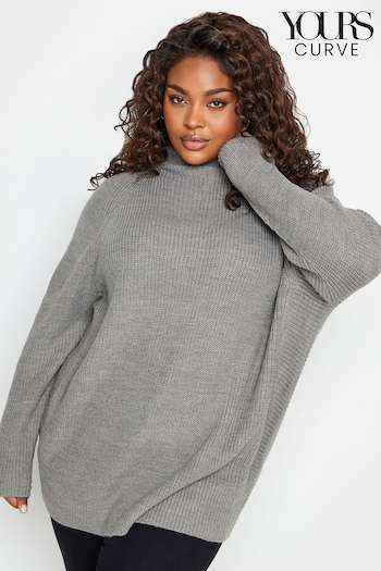 Yours Curve Grey Mixed Ribbed Jumper (K77675) | £29