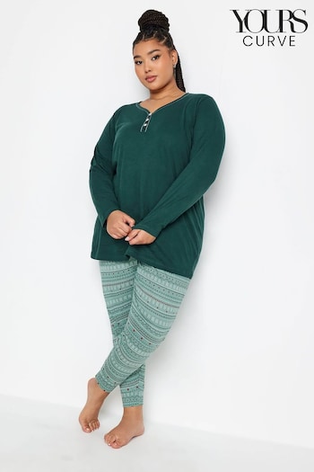 Yours Curve Green Long Sleeve Cuffed Pyjama Set (K77676) | £26