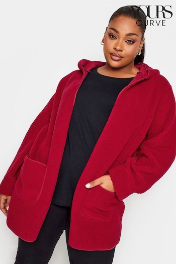 Yours Curve Red Teddy Hooded Jacket (K77680) | £45