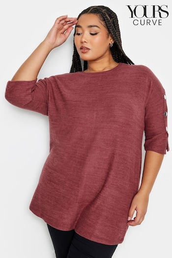 Yours Curve Red Soft Touch Snap Button Sleeve Jumper (K77710) | £29