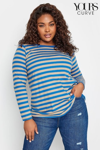 Yours Curve Natural Core Basic Long Sleeve Stripe T-Shirt (K77712) | £19