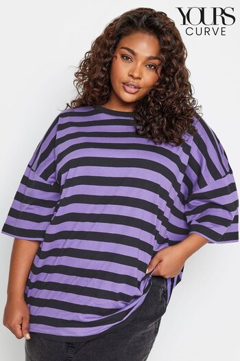 Yours Curve Purple Limited Boxy Stripe T-Shirt (K77741) | £19