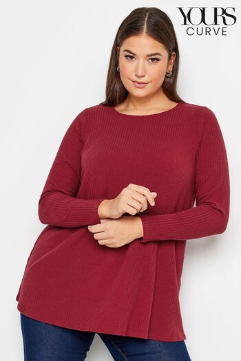 Yours Curve Red Long Sleeve Ribbed Swing Top (K77747) | £22