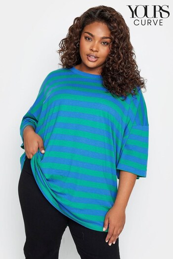 Yours Curve Green Limited Boxy Stripe T-Shirt (K77757) | £19