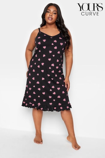 Yours Curve Black Dotty Heart Pintuck Chemise (K77778) | £19
